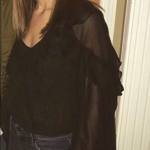 Free People Black Long Sleeve Top